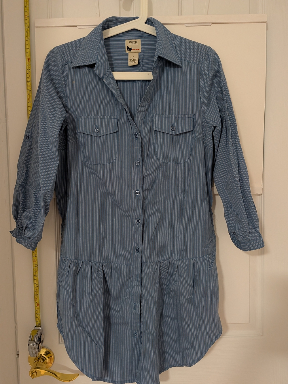 Light Blue Pinstripe Button-Front Mini Dress
